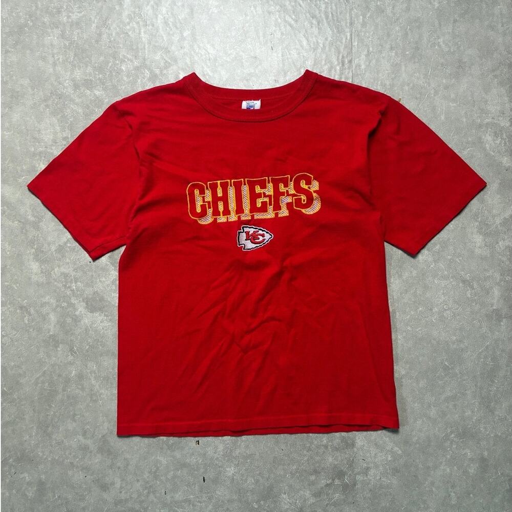 90s Vintage Kansas City Chiefs Embroidered Block Letters Red T-Shirt -M